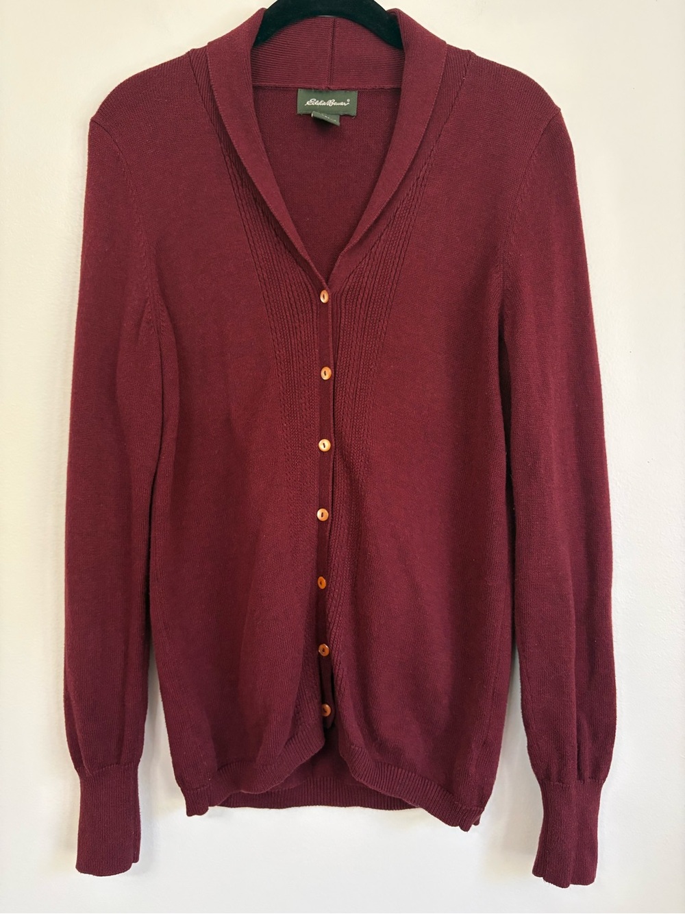 Eddie Bauer Burgundy Cotton Button Front Grandpa Sweater Sz M Tall Grandpacore
